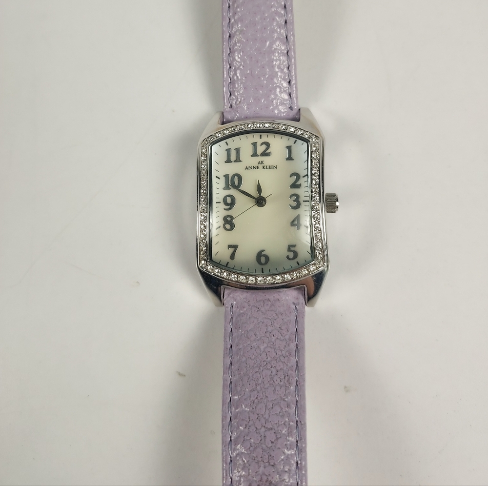 Anne Klein Genuine Leather Purple Band Womens Watch Silver Details Big Numbers